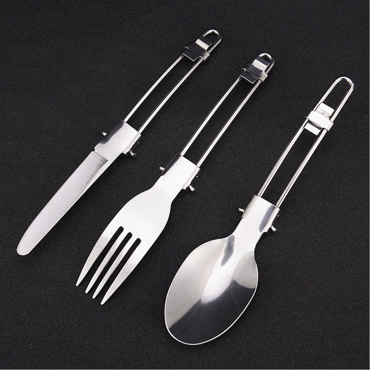 Portable Stainless Steel Folding Cutlery Set - 3-Piece Travel & Camping Utensils