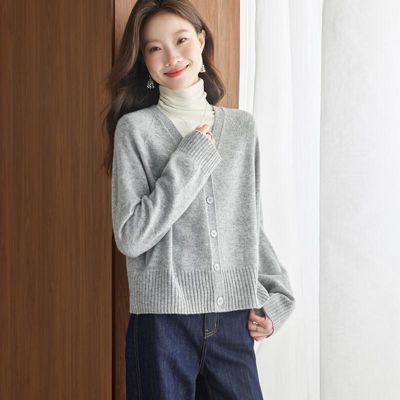 

Srcr Women s V-Neck Loose Knit 100% Merino Wool Cardigan M