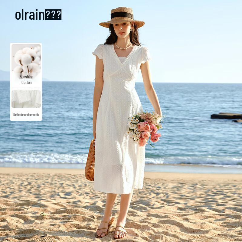 

Olrain French Style Ruffle V-Neck Jacquard Dress L