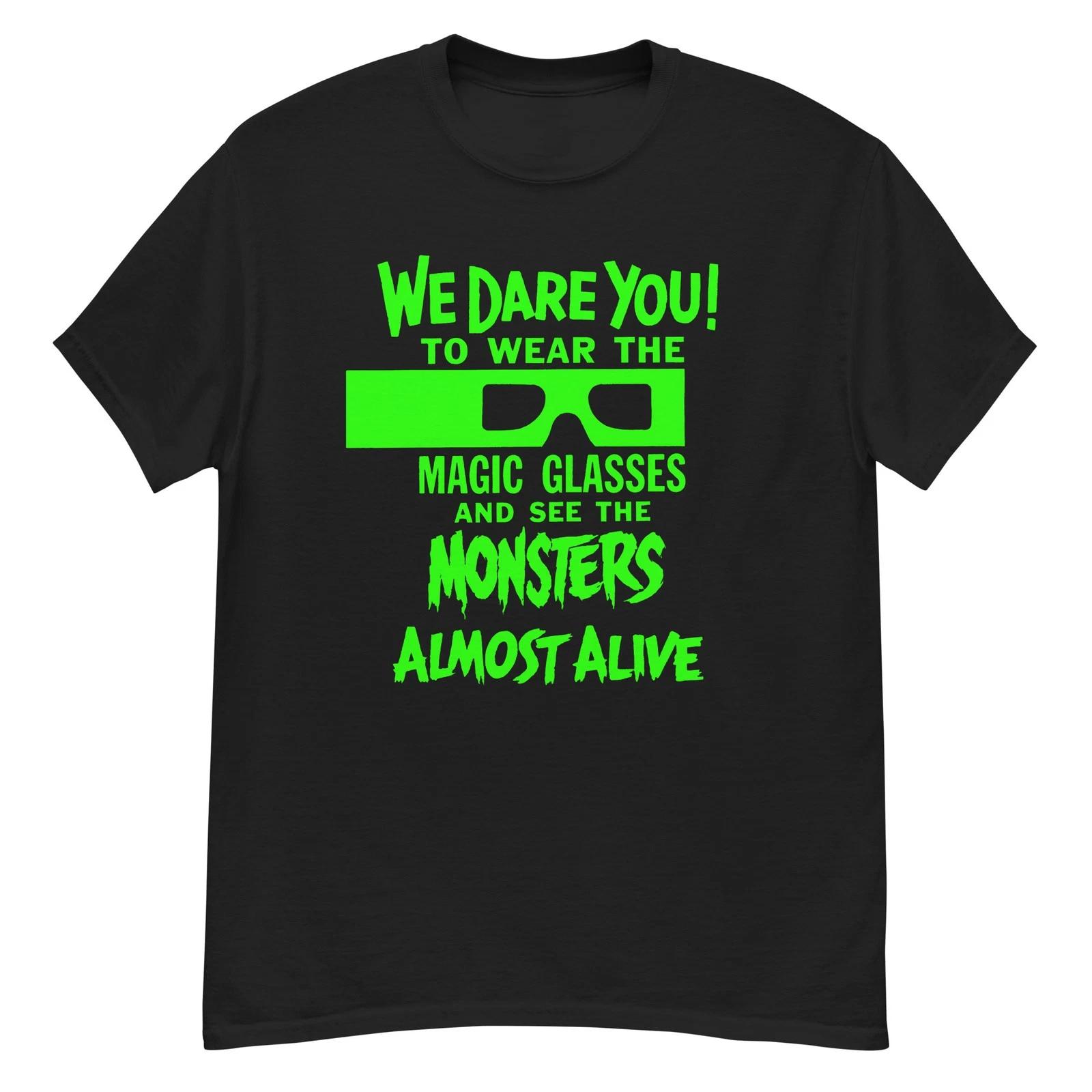 

Vintage horror tagline Magic Glasses fan art t-shirt. L