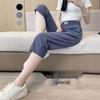 2025 Plus Size Women's High-Waisted Ice Silk Capris - Mid-Length Casual Harem Pants for Short Individuals