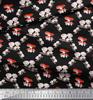 Soimoi Black Japan Crepe Satin Fabric Mushroom Vegetable Print Fabric by the metre 42 Inch