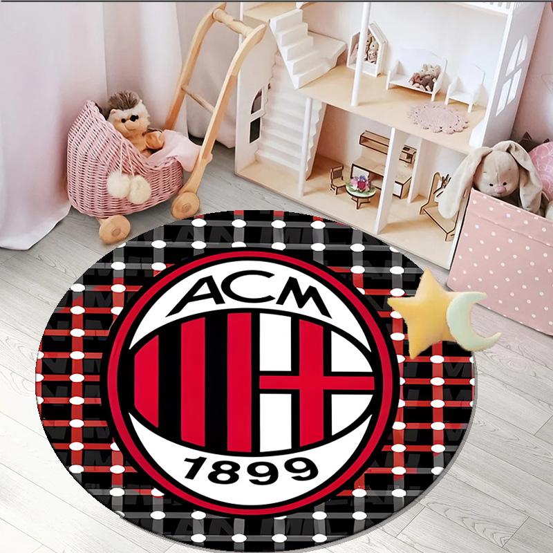 1PCS Tappeto Rotondo Milan Football Club Stampato Tappeto Rotondo per Area, Tappeto per Casa Ufficio, Tappeto Rotondo per Sedia, Tappeto Decorativo Regali per Fan Regalo di Natale