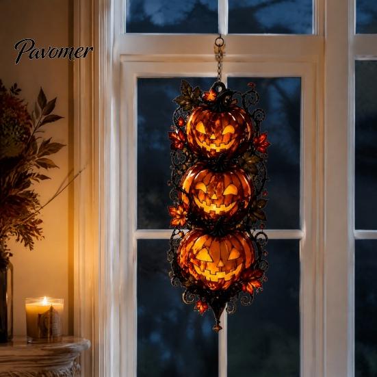 Retro Halloween Party Supplies Triple Stacked Jack-o'-Lantern Door Hanger, 2D Pumpkin Wall Hanging Ornament, Spooky Theme House Decor Fall Porch