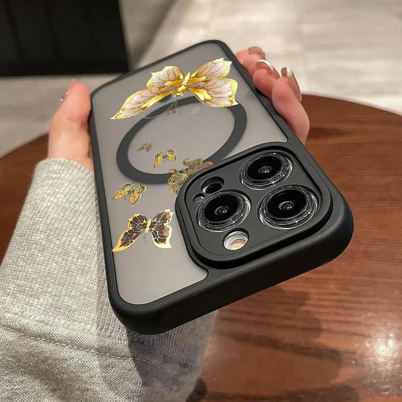 For iPhone 15 14 Pro Max 12 13 Pro 11 Colorful Butterfly Phone Case Magnetic For Magsafe Wireless Charging Acrylic Clear Cover