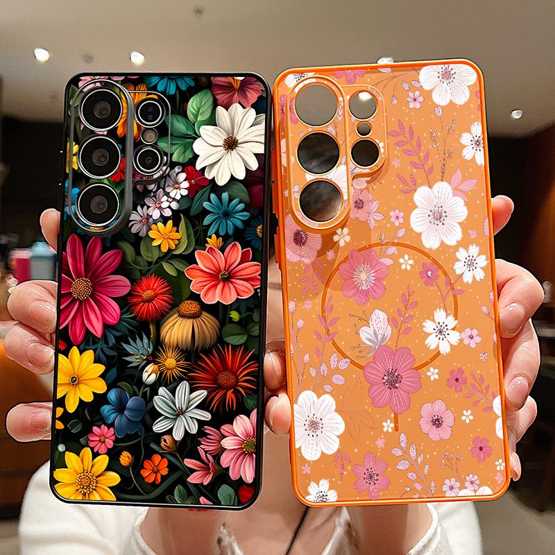Flowers Patterned Magnetic Phone Case For Samsung Galaxy S26 S25 S24 S23 Ultra S25 S24 FE A57 A56 A37 A17 A55 A26 A36 A35 Cover