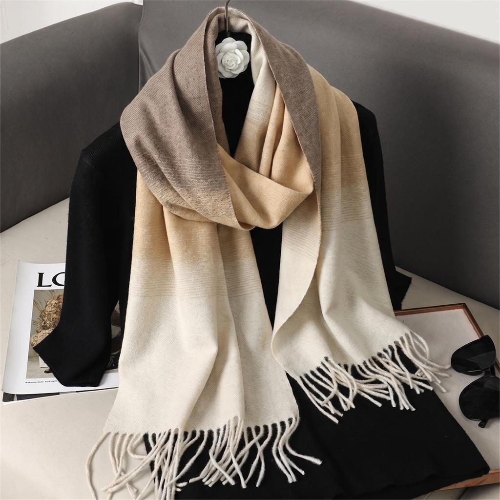 Fashion Ombre Gradient Tassel Scarf Women Soft Imitation Cashmere Shawl Warm Winter Neck Wrap City Streetwear Lady Fashion Gift