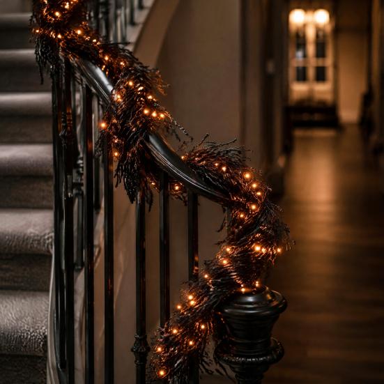 Gothic Horror Party Props Halloween Lighted Creepy Vine Garland with LED Light, Waterproof Faux Black Branch Atmosphere Seasonal Ornaments Decoration