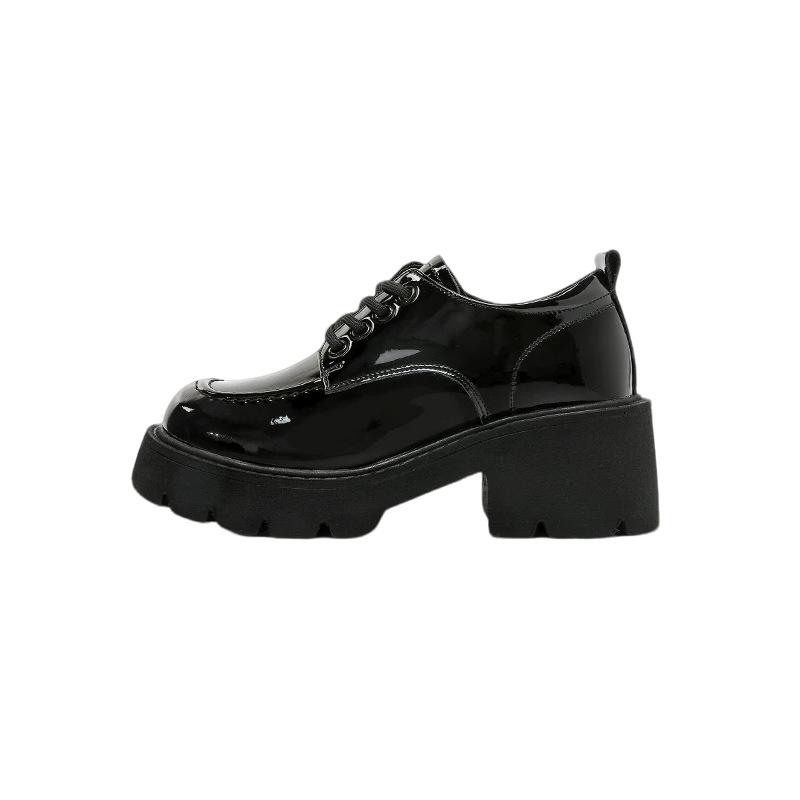 Black Platform Versatile Lace-up Small Leather Shoes Women's 2025 Spring and Summer New Retro British Style Japanese Jk Single Shoes