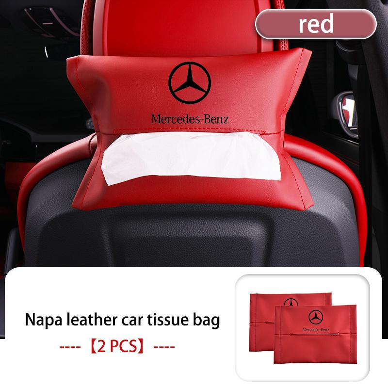 AABII1 For Benz 1/2PCS Car Styling Tissue Box Seat Back Hanging Bag Leather Tissue Storage Box AMG Exclusive A C E R V Class CLA CLS