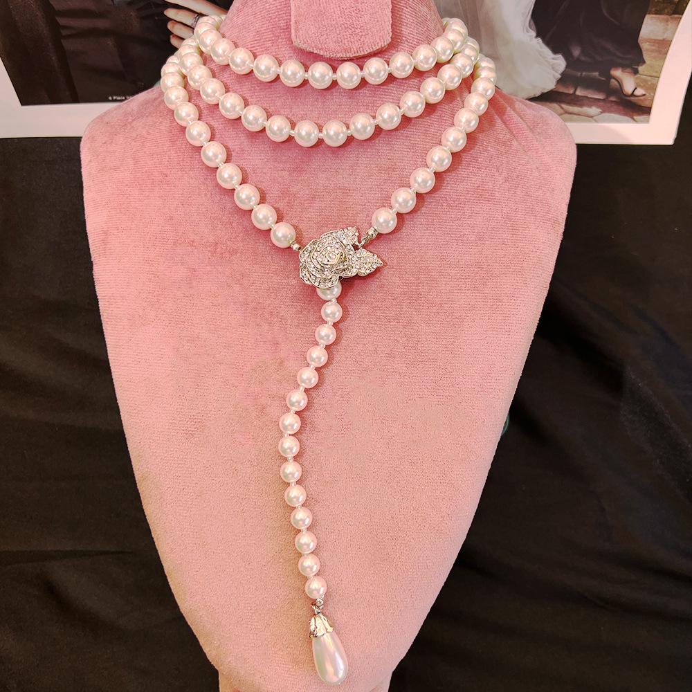 

Элегантное женское ожерелье из французского жемчуга - Роскошное ожерелье-цепочка на ключицу в форме капли