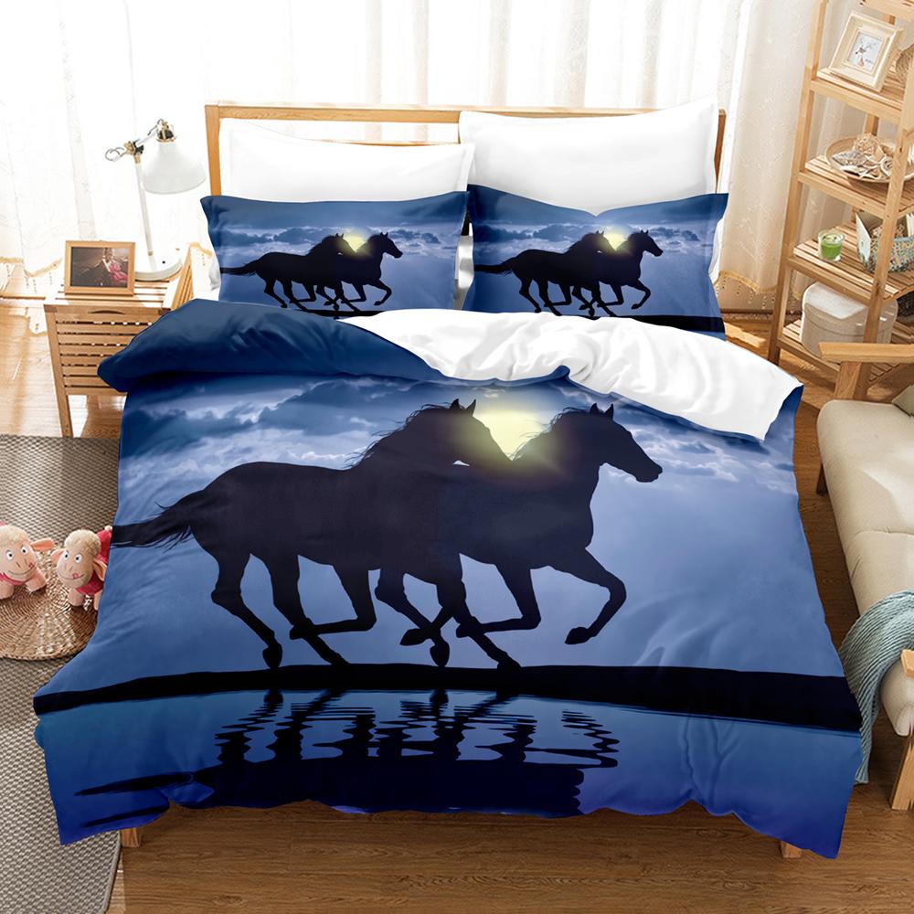 Polyester Comfortable White Horse Pattern Duvet Cover Set With Duvet Cover And Pillowcases King Queen Twin Sizes For All Ages