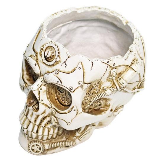 Skull Flower Pot Hand-Painted Resin Gothic Planter Decorative Flower Pot Candy Bowl for Home Office Halloween Decor