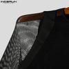 INCERUN Herren Langarm Patchwork Mesh Sheer Cutout Durchsichtige T-Shirts Tops