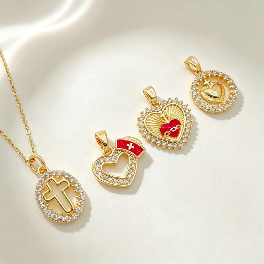 Gold-Plated Heart Cross Necklace - Fashion Sweater Chain for Women
