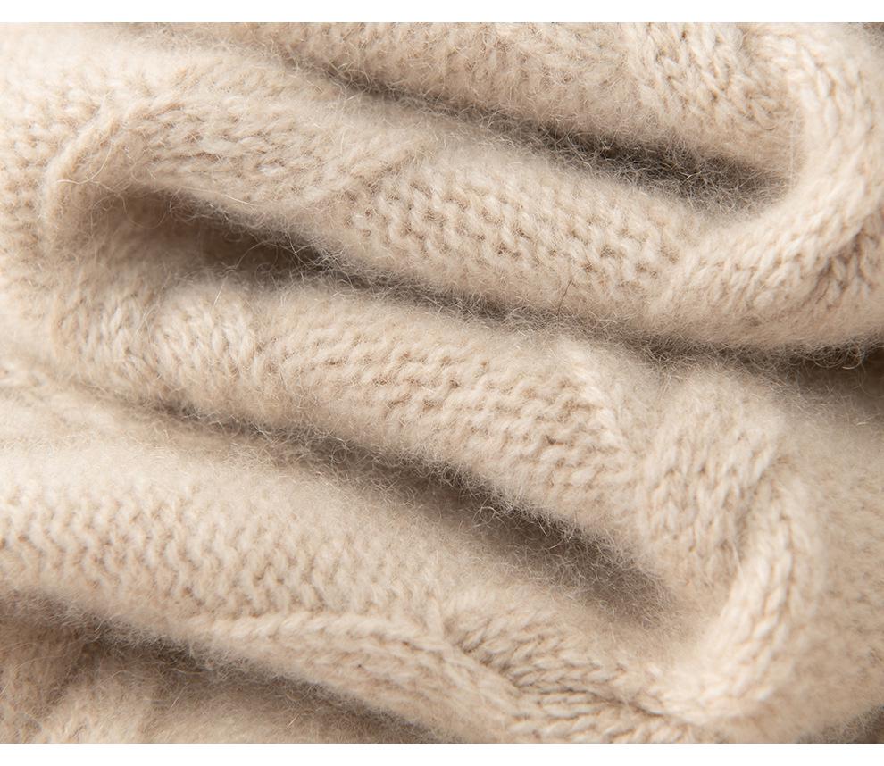 Women's Autumn/Winter 2026 Cashmere Cable Knit Lace-Up Sweater - Round Neck, Loose Fit, Slimming, Gentle Style.