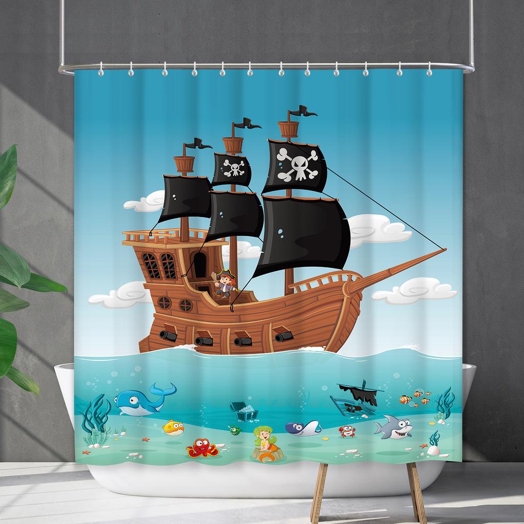 Badezimmervorhang Wasserdichter Duschvorhang Digitaldruck Animation Freies Stanzen Toilettentrennvorhang Duschstoff