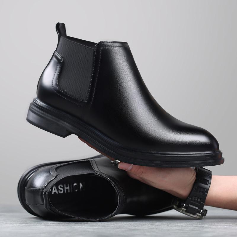 

Новые повседневные кожаные ботинки большого размера с острым носком, британские модные облегающие мужские ботинки «Челси», высокие модные ботинки «Мартин» 38 чёрный