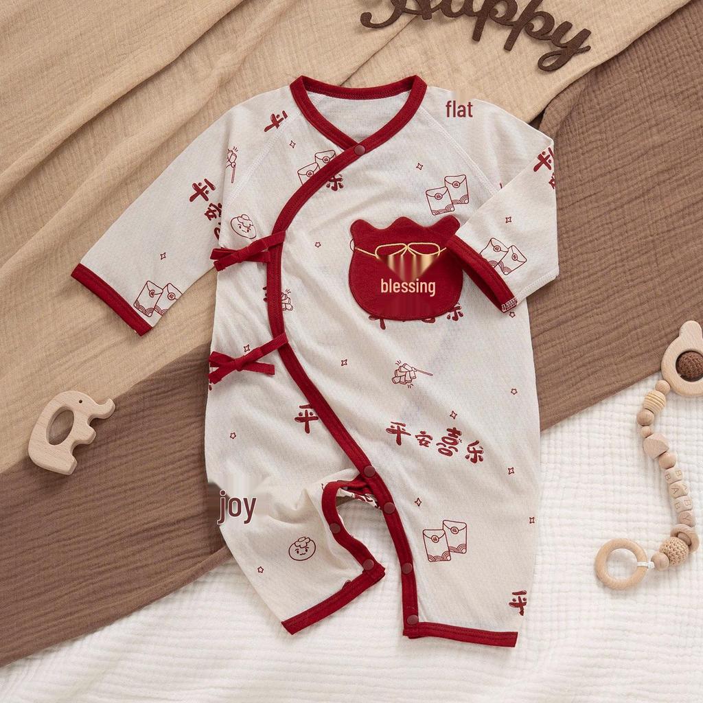 Baby Pferd Sternzeichen Langarm Body - Chinesischer Neujahrsstil, Reine Baumwolle, Knochenloses Design
