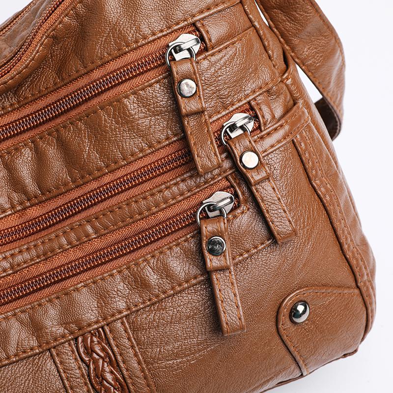 Multi-Pocket-Muttertasche mittleren Alters Große Kapazität Mehrschichtige Umhängetasche aus weichem Leder für Damen