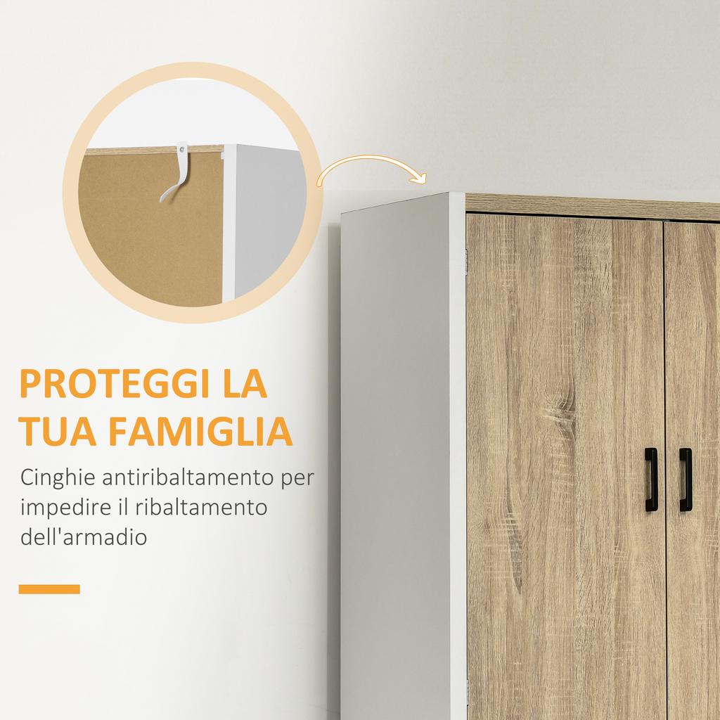 Kitchen Pantry in MDF Wood with 4 Adjustable Shelves and 4 Doors, 80x40x182 cm