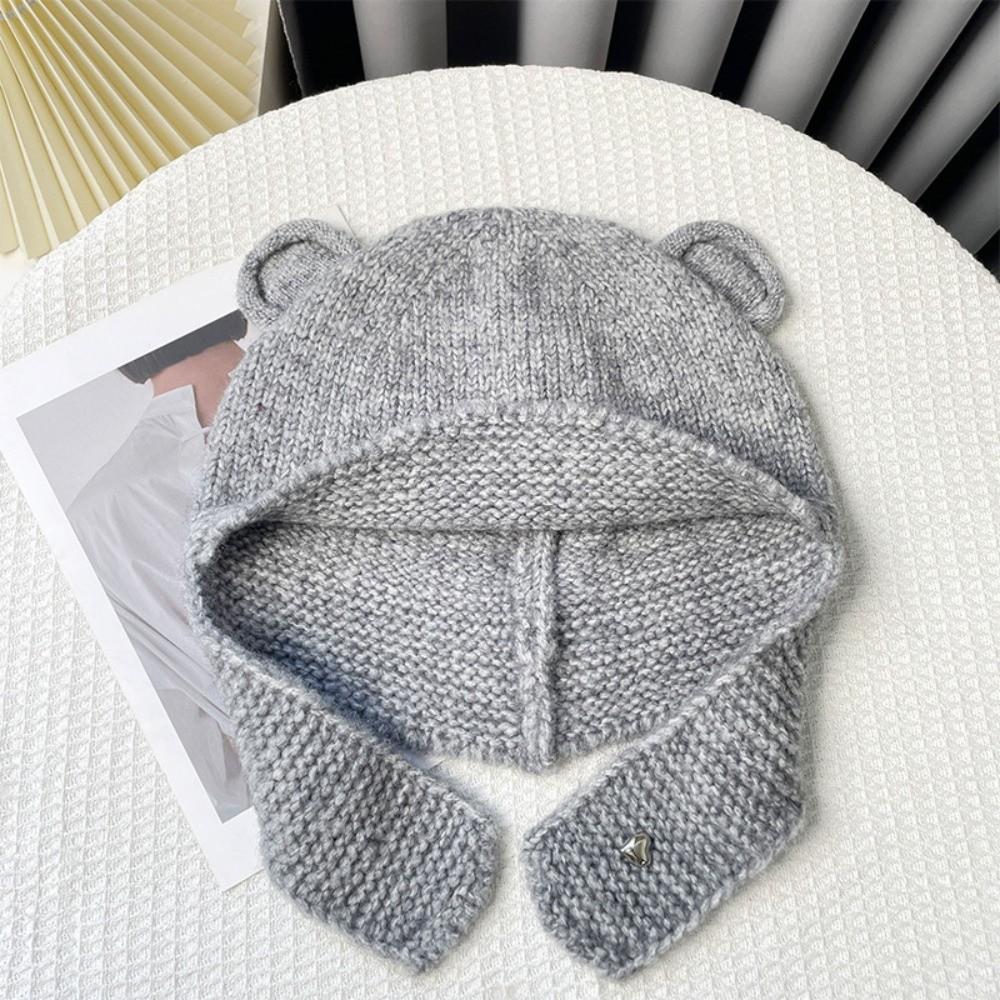 Winter Autumn Warm Beanie Hats Cute Ear Protection Cap Fashion Bear Ear Knitted Cap  Streetwear