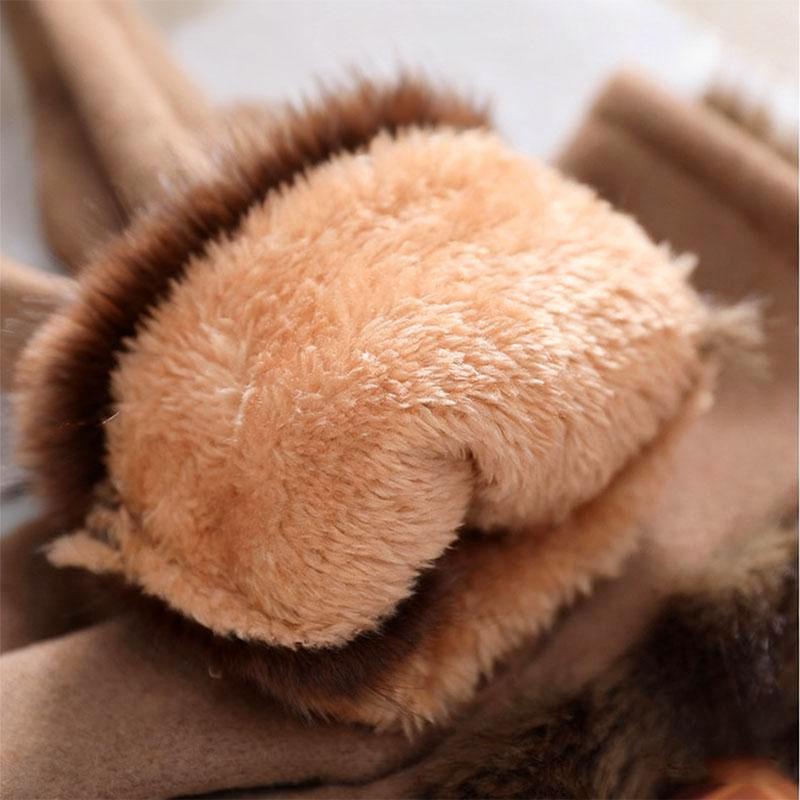 Korean Two-color Imitation Rabbit Fur Gloves Women Imitation Suede Warm Full Finger Gloves Touch Screen Windproof Riding Gloves