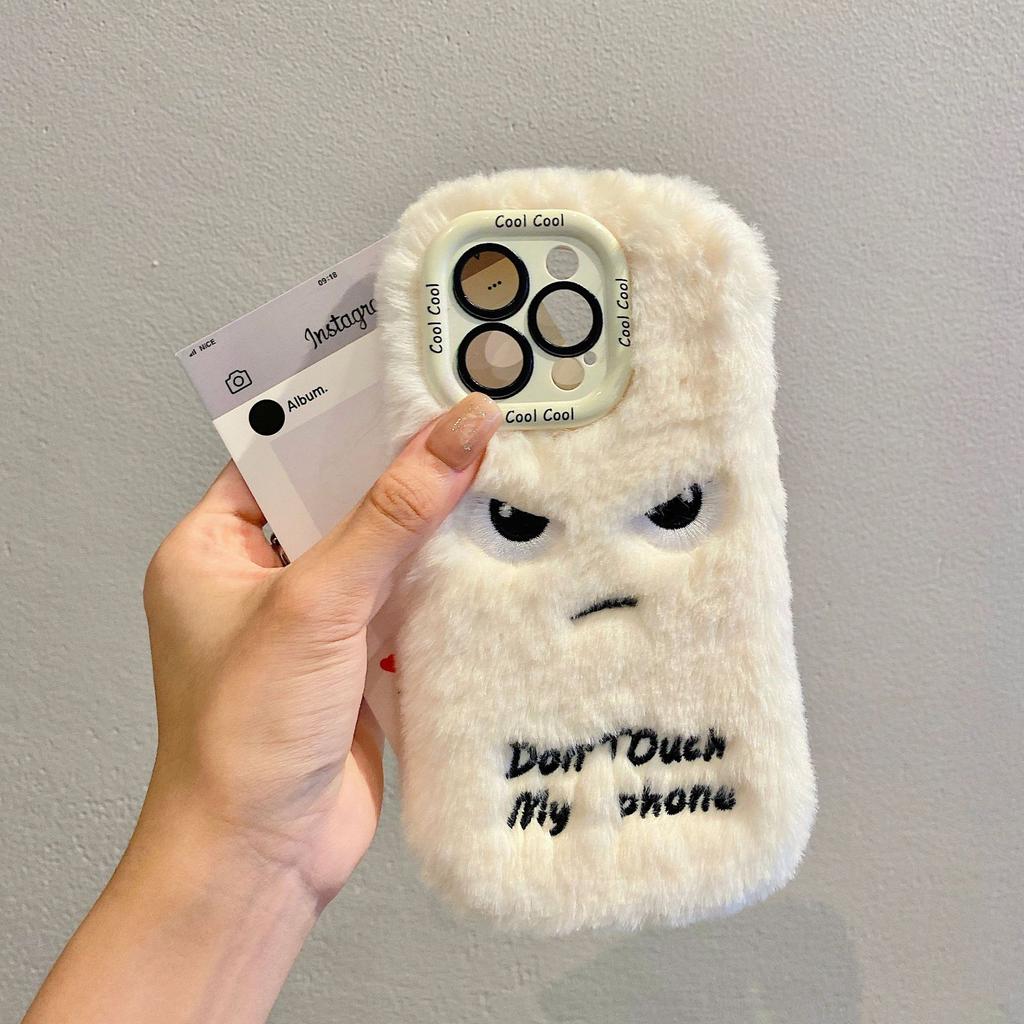 Angry Eyes Plush Phone Case for Apple 16promax Lens Holder 13/12PRO Warm 11