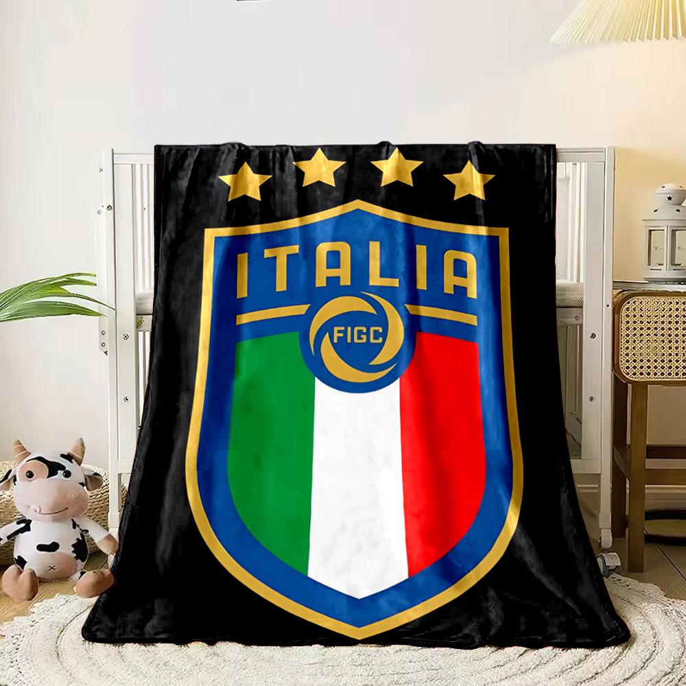 A shield design with "ITALIA," four stars, and a tricolor flag pattern. for all seasons blanket lunch break throw gift