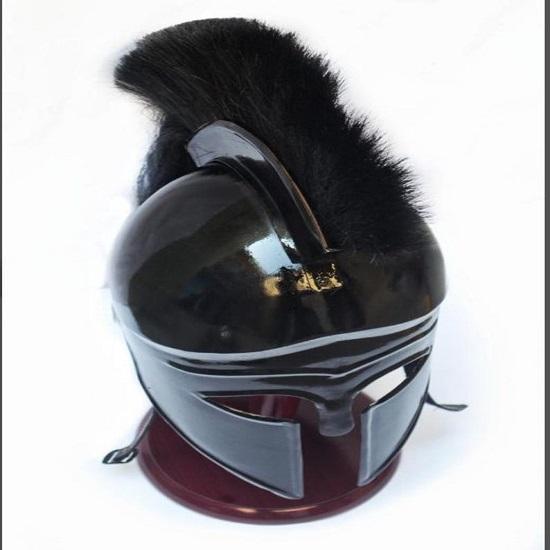 Black Spartan Warrior Helmet with Crest Greek Corinthian Helmet