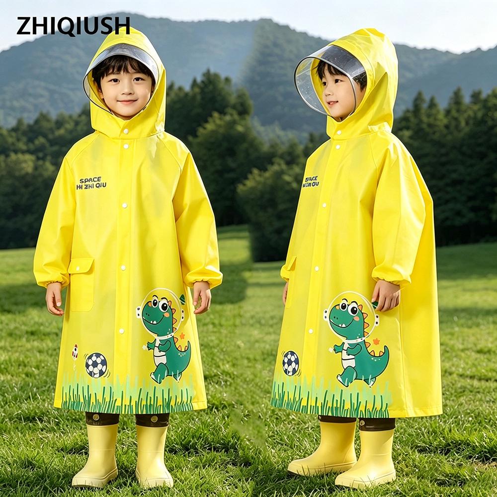 Children's Long Raincoat with Backpack Compartment for Primary School Students