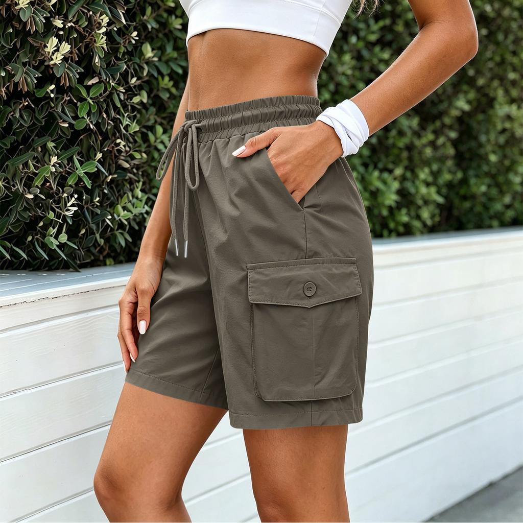 Shorts cargo à jambes droites pour femmes, coupe décontractée, shorts de randonnée avec taille à cordon de serrage, shorts décontractés pour le surf, la plage, les activités de plein air