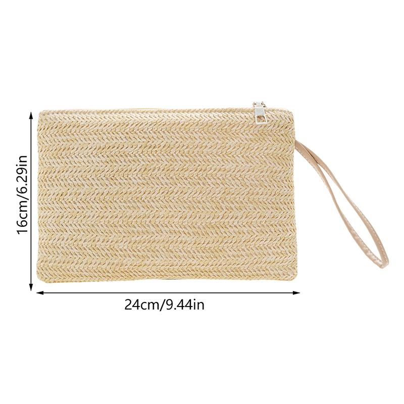 Weaving Bag  Ladies Wristlet Clutch Women Daily Money Phone Clutch Solid Straw Woven Coin Purse Beach Wallet Card Holder