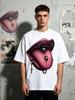 Unisex Freizeit Baumwolle Kurzarm T-Shirt Schwarz 3D Lippen Grafikdruck Sport T-Shirt Rundhals Sommer Lockerer Schnitt Streetwear Oberteil