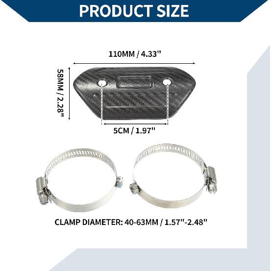 Muffler Heat Guard with Clamp/Exhaust Pipe Head Shield Cover for Motorcycle/Heat Insulation Carbon Fiber 110x58mm / 1 Set Black