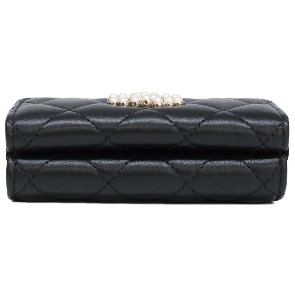 CHANEL AP3808 Matelassé Lambskin Pearl CC Logos Small Flap Wallet Tri-fold wallet (with Coin Pocket) Black/GDHardwareUsed