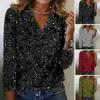 Shiny Sequin Long Sleeve Blouse Women Pullover Pure Color V Neck Soft Breathable Top Daily Commute Club Party Loose Lady Shirt