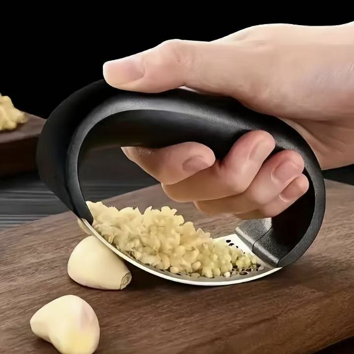 Stainless Steel Garlic Press - Easy Clean Durable Kitchen Gadget for Chopping Crushing Garlic Black