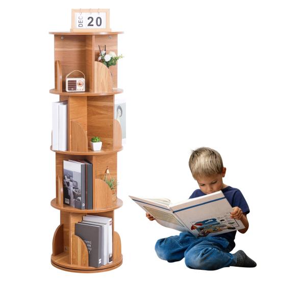 Spinning Bookshelf 360 Rotation Display 4 Tier Floor Standing Bookcase Small Corner Bookcase for Small Space Kids Room Book Storage Organizer