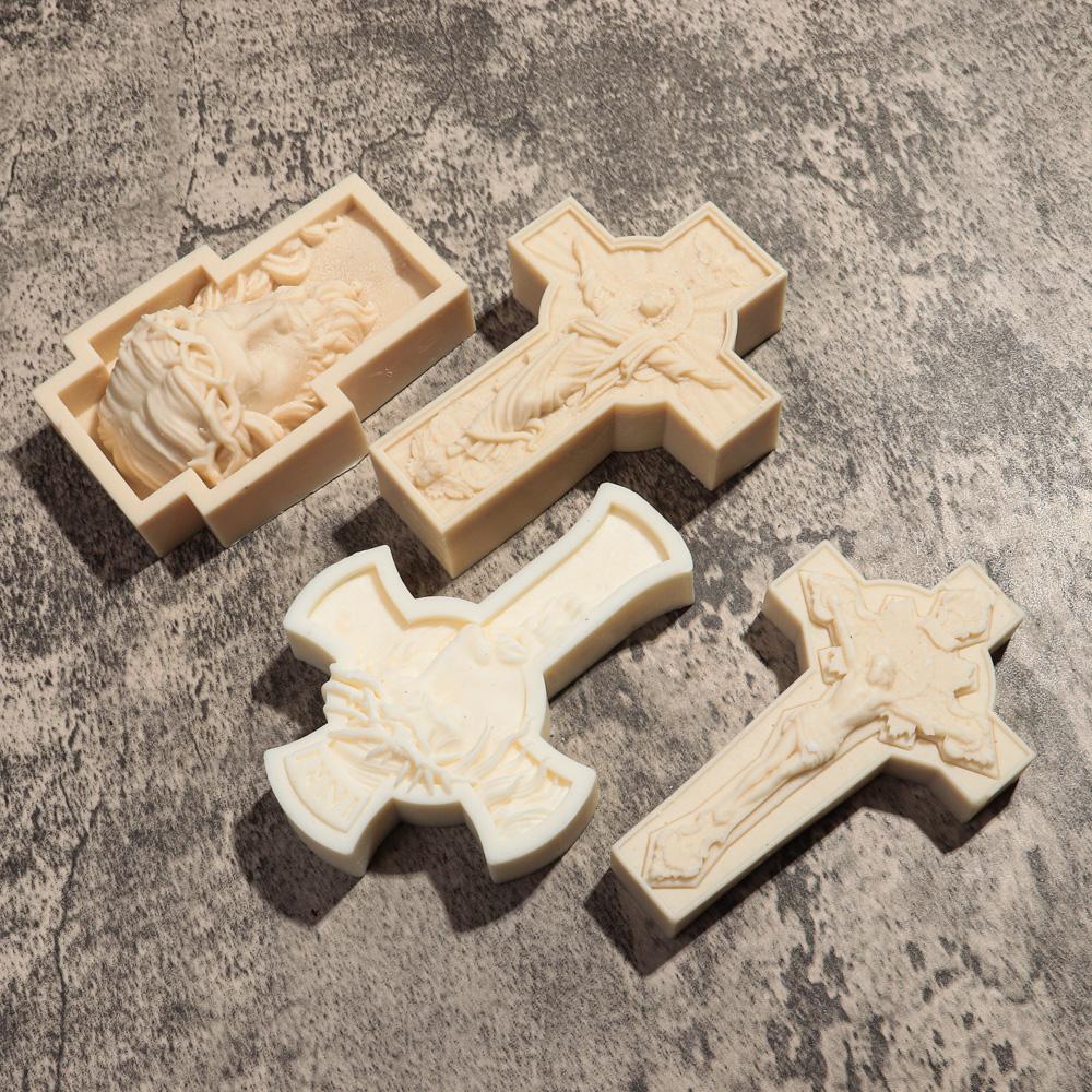DIY Large Cross Candle Silicone Mold Handmade Jesus Madonna Relief Aromatherapy Resin Gypsum Mold Religious Decoration Gift