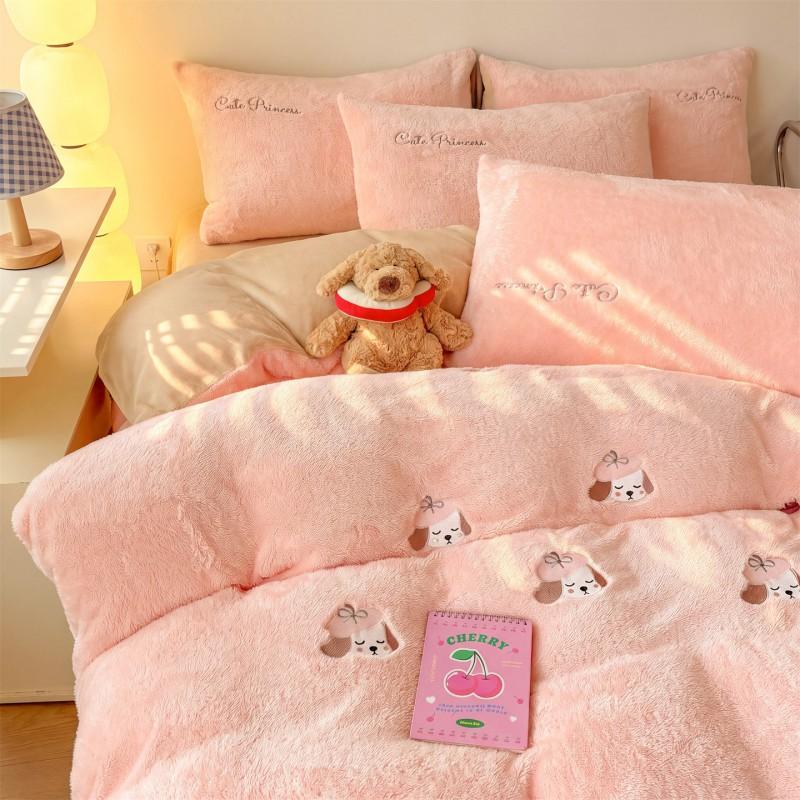 Winter Thick Milk Flannel Bedding Set Cartoon Double-sided Warm Duvet Cover Sheet Bedspread