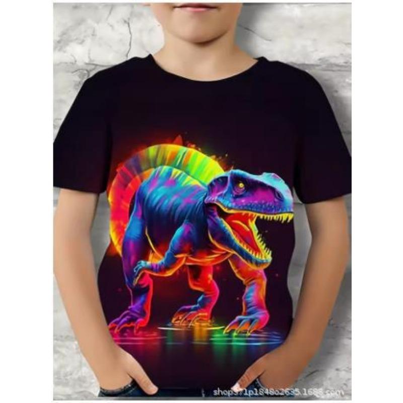 Summer Round Neck 3D Oil Painting Dinosaur Printed Top Fashionable Casual Short Sleeved Children's Boy T-shirts