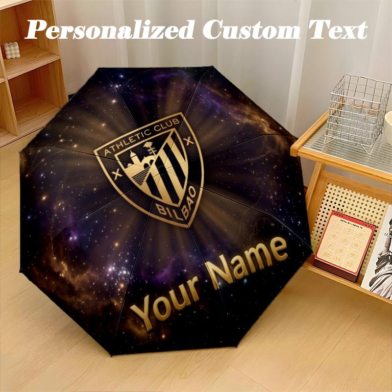8 Rib Auto Folding Umbrella Athletic Bilbao Football Print Custom Name Text Portable Rain Gear