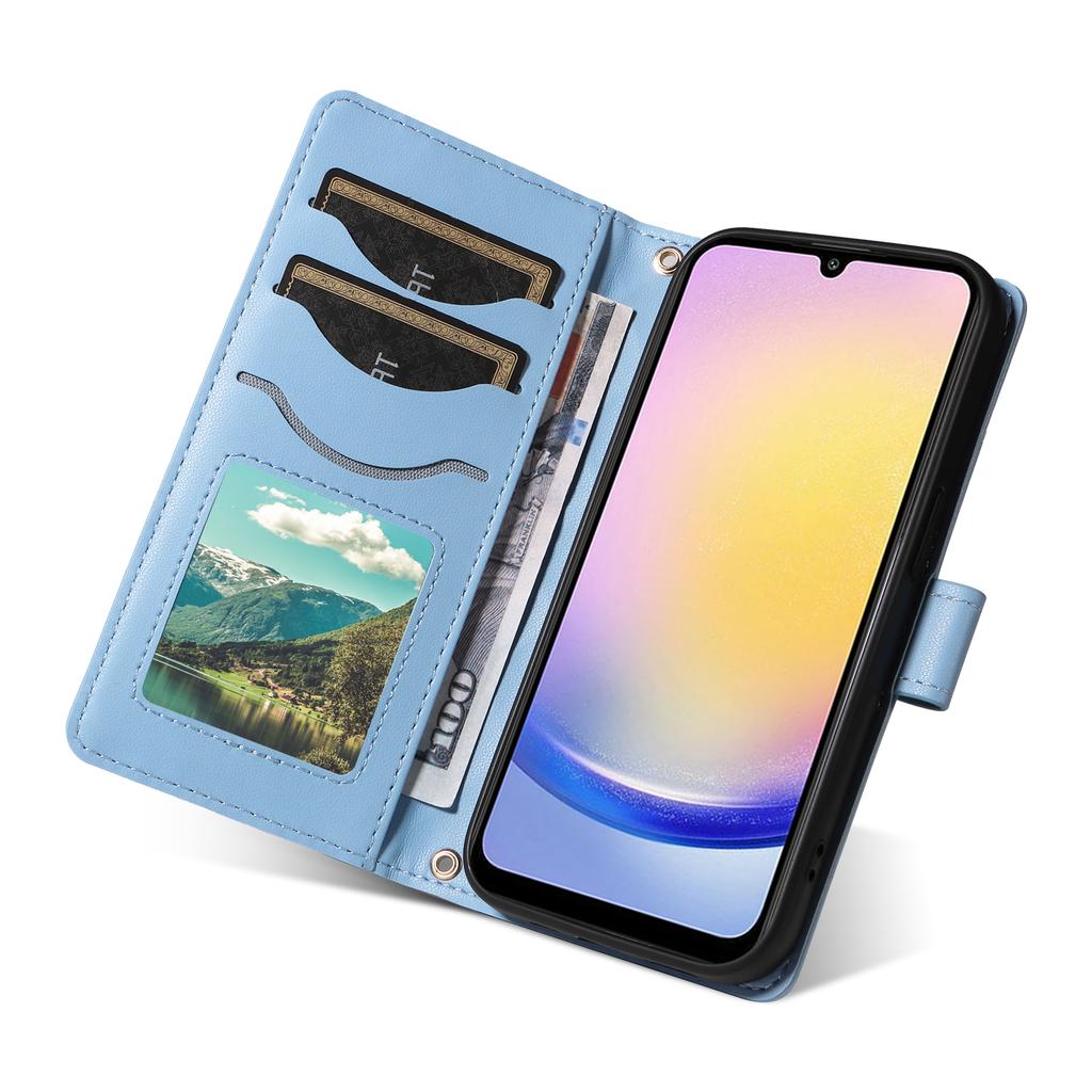 For Samsung Galaxy A25 5G (Global) (161.0 X 76.5 X 8.3mm) Case Wallet Rhombus Leather Phone Cover with Shoulder Strap,Wrist Strap