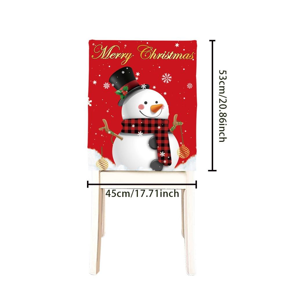 Snowman Christmas Chair Cover Santa Claus Pattern Washable Chair Back Cover Quick Easy Use Elf Pattern Chair Back Slipcover