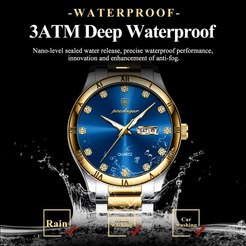 POEDAGAR Top Luxury Watch for Man Date Week Waterproof Luminous Wristwatch Quartz Stainless Steel Men's Watches Sports