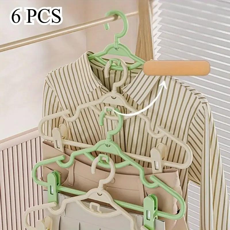 6pcs Clothes Hangers with Clips | Heavy Duty Plastic Closet Organizer Hooks for Laundry and Dorm Wardrobe | Durable Space-Saving