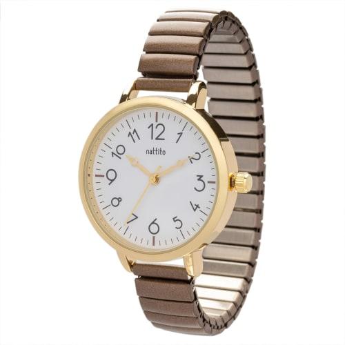 Fieldwork Women's Analog Watch with Bellows Strap, Stainless Steel, Brown, Maruru, YM118-3