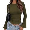 Women's Stylish Slim Fit Bell Sleeve Casual Blouse with Round Neck for Everyday Wear