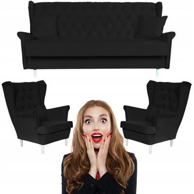 Lounge Set for the Living Room with Sleeping Function Gaja BLACK